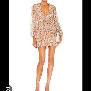 Ulla Johnson Peach Floral V-Neck Long Sleeve Mini Dress